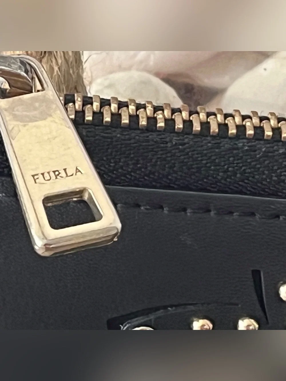 Furla Black Studded Floral Lotus Cutout Wristlet (RARE)